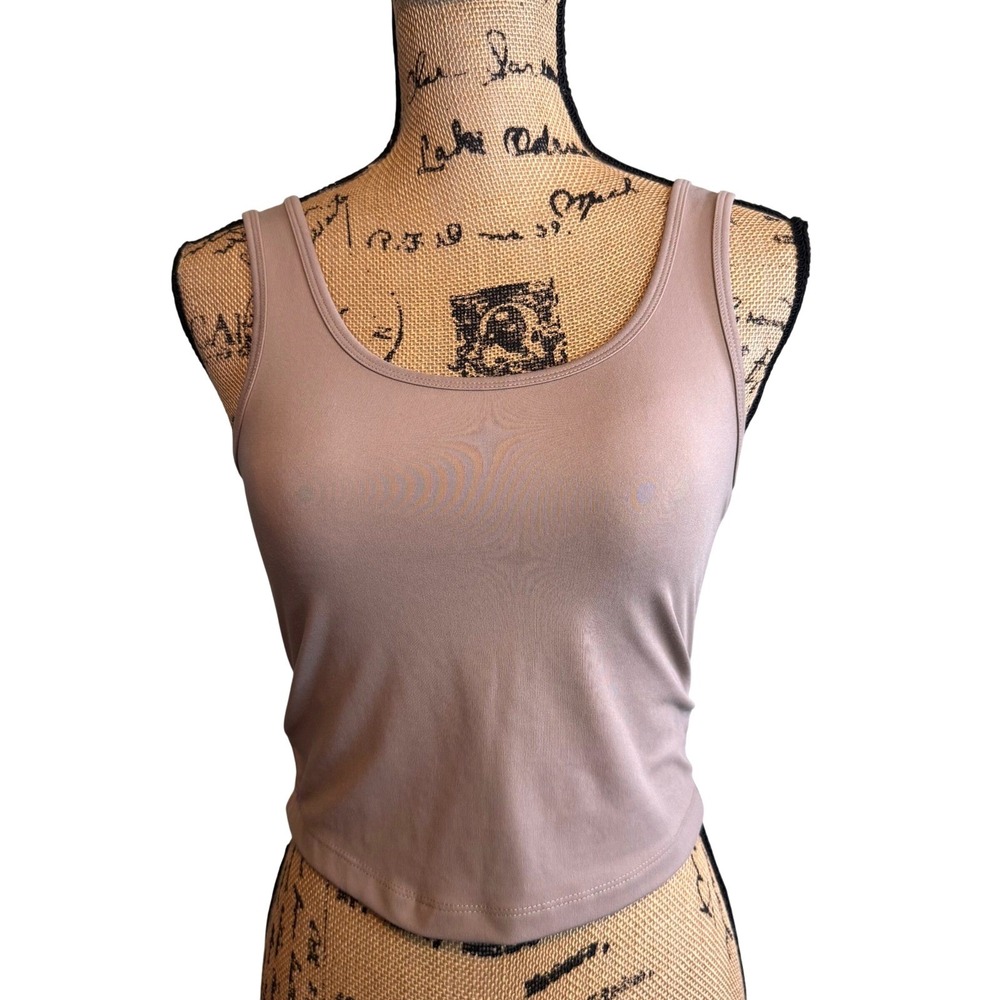 Rewash Active Knit Tank Womens Small Taupe Mauve Scoop Neck Curved Hem‎ Stretch
